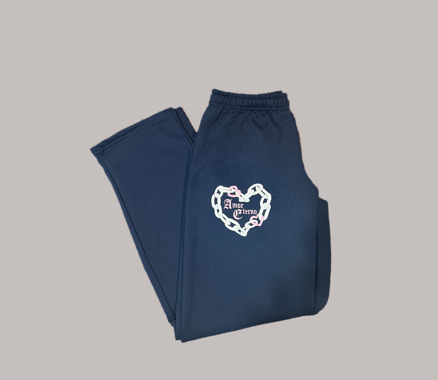 "Amor Eterno" Embroidered Navy Sweatpants