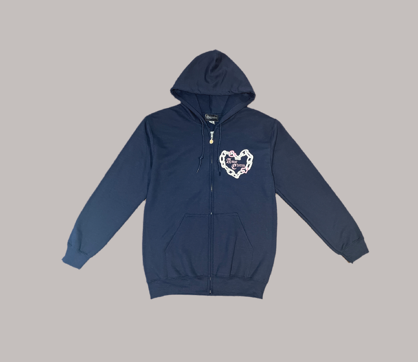 "Amor Eterno" Embroidered Midnight Navy Full Zip Sweater